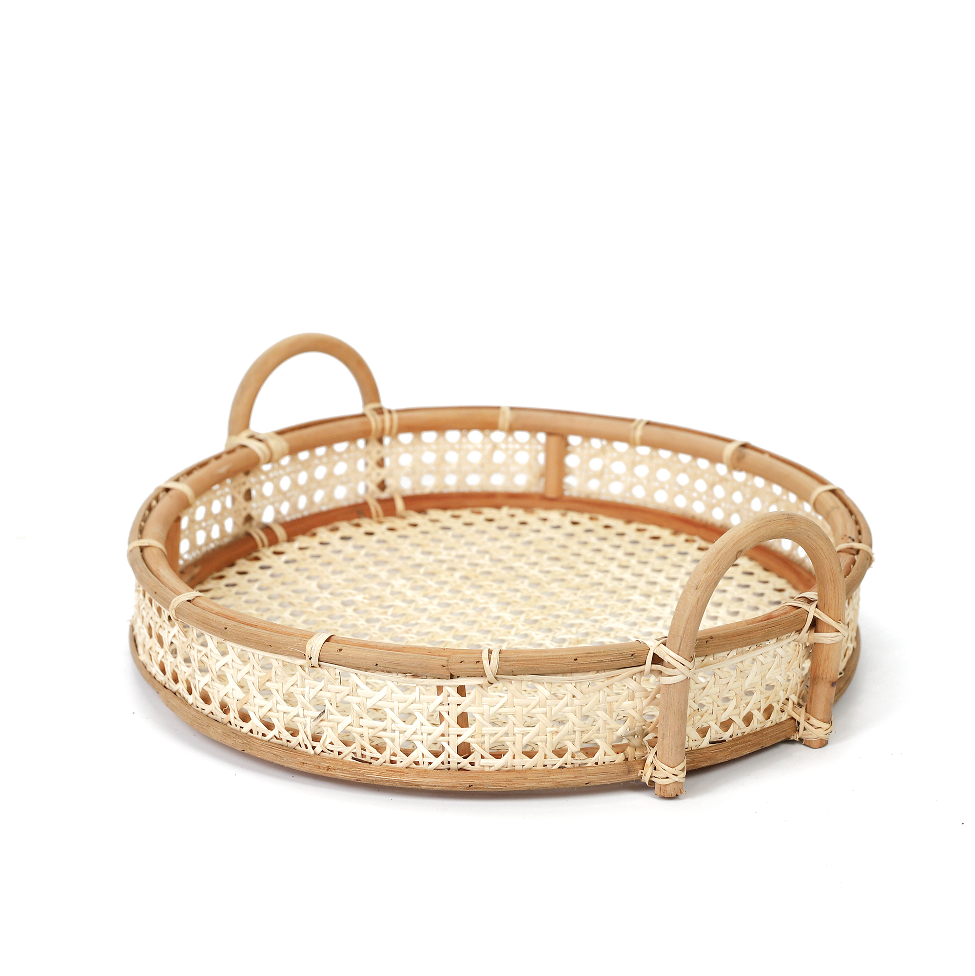 Round Wicker Rattan Serving Tray with Handles ST212240